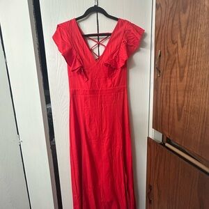 Baltic Born Red V-Neck Flutter Sleeve Sundress